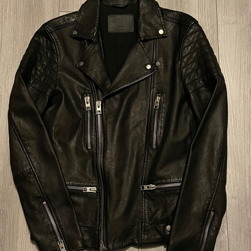 All Saints Men's Leather Biker Jacket Size Small Black